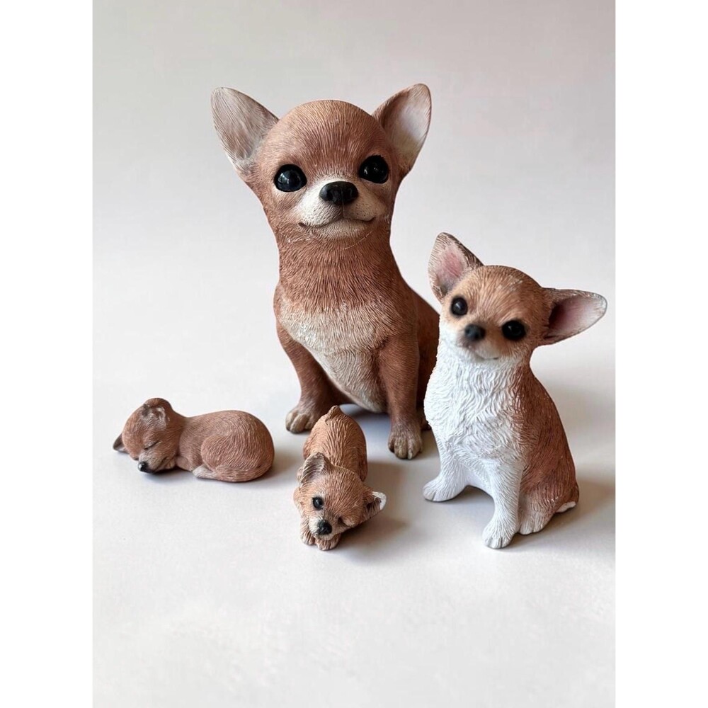 Vintage 1986 Sandicast Chihuahua Dog Figurine Bundle by Sandra Brue, Puppies (4)